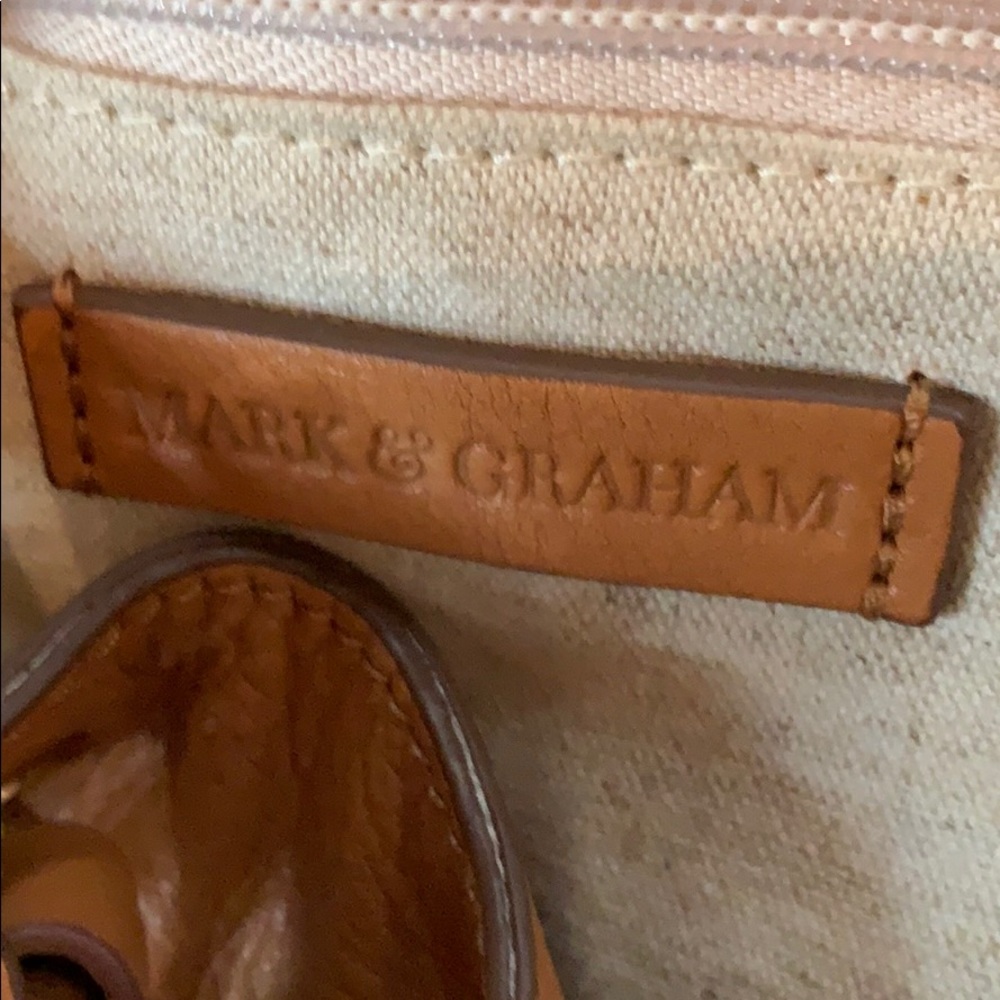 Mark & Graham Tan Leather Shoulder Bag with Striped Green-Yellow Strap - Picture 2 of 6